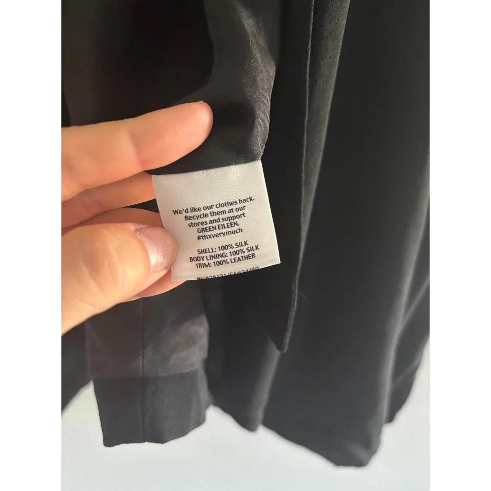 Eileen Fisher Georgette Crepe Jacket Womens Large Black Silk Leather Sustainable